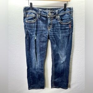 Silver Jeans Aiko Capri Distressed Jeans Womens 29 Stretch Blue Denim Cute 2154